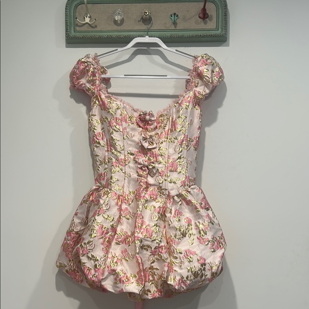 Sugar Thrillz Pink and Gold Floral Mini Dress